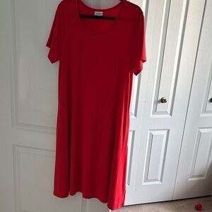 LuLaRoe Jessie Red Midi Dress w pockets EUC worn once